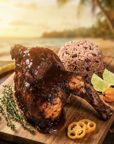 Combo 1: Jerk Delight. (Jerk Chicken comes with choice of two sides).